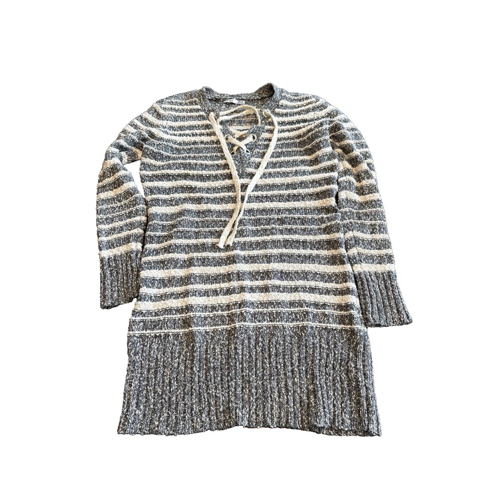 Y2K Dex Gray Stripe Sweater Knee Length Long‎ Sleeve Dress XS womens Cotton
